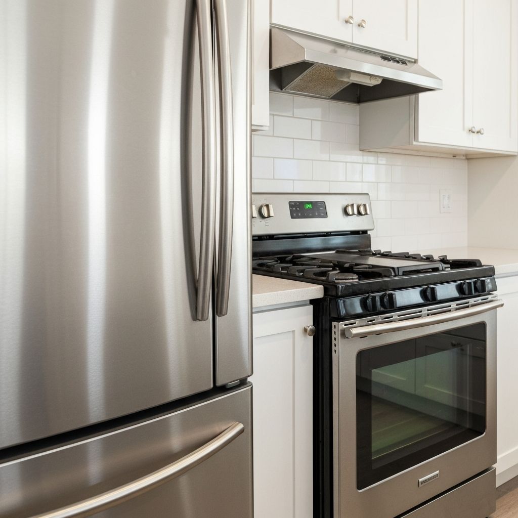 Gleaming stainless steel kitchen appliances